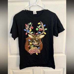 Fruit Of The Loom Womens Christmas Whitetail Deer Short Sleeve Black T Shirt S